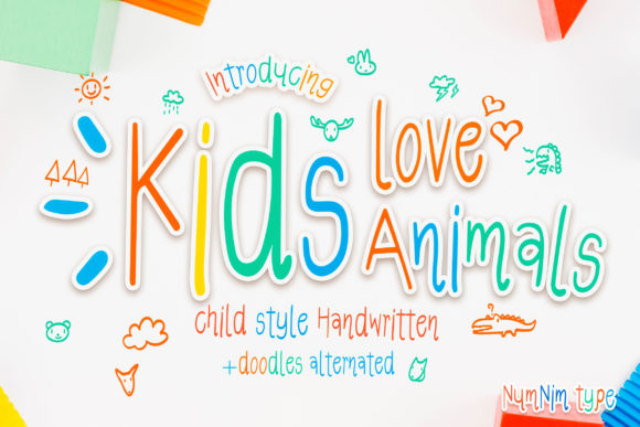 Kids Love Animals Font for Child-Themed Designs